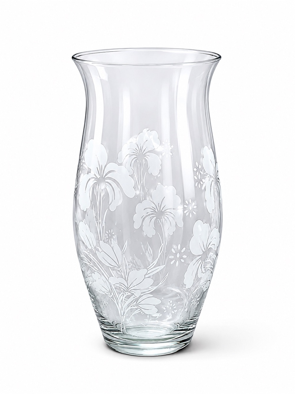 Vintage Pasabahce Glass Etched Vase Made in Turkey Iris Flowers - Picture 3 of 5